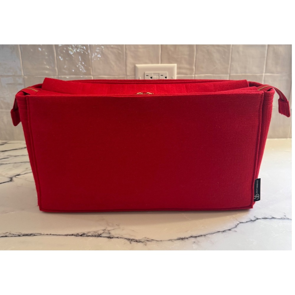 Joyinbag Red Felt Purse Organizer Insert for Tote Handbag w/ Zipper Pouch & Top - Picture 3 of 4